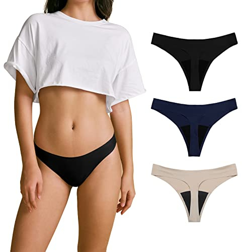 SHARICCA Perioden Unterwäsche Thongs Unterhosen Absorbierend Menstruation Sporty Unterwäsche für die Mädchen Periode 3er Pack (Mehrfarbig-03, M-1)