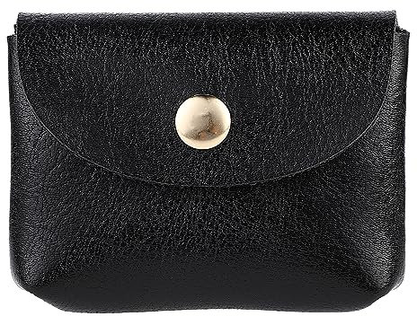 TIESOME Leder Mini Knopf Münzbeutel, kleine Reise Geldbörse Klassische Schnallentasche Geldbörse Ausweis Kreditkarte Schutztasche für Männer und Frauen(Schwarz)