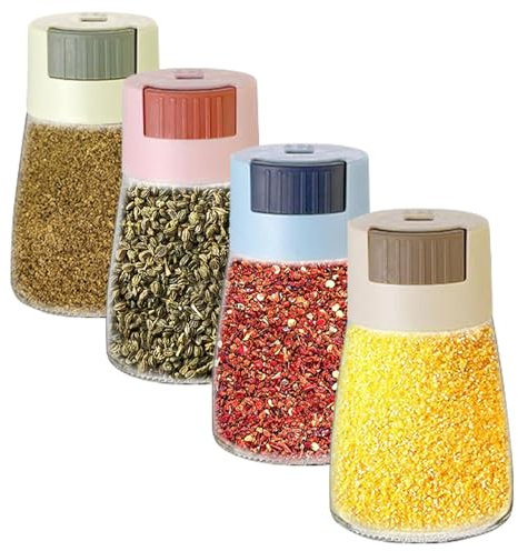 Les-Theresa Juego de 4 botellas de condimentos, tarros de especias cuantitativos, recipientes de almacenamiento de especias de 180 ml, dispensador de azucarera para cocina, cocina, sal, pimienta negra