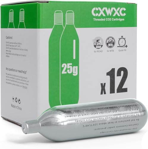 CXWXC Kit Cartouche co2 25g, Cartouches filetées CO2 de 25 g - Compatible avec Les valves Presta et Schrader