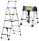 Yakimz Escalera telescópica plegable de 1,4 m + 1,7 m, escalera de aluminio de 4 + 5 peldaños, con estabilizador triangular, marco A, escalera portátil multiusos para el hogar, carga máxima de 150 kg