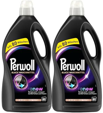 PERWOLL Black Waschmittel 160 (2 x 80 Waschladungen), Feinwaschmittel reinigt sanft und erneuert dunkle Farben und Fasern, für alle dunklen Textilien, mit Dreifach-Renew-Technologie
