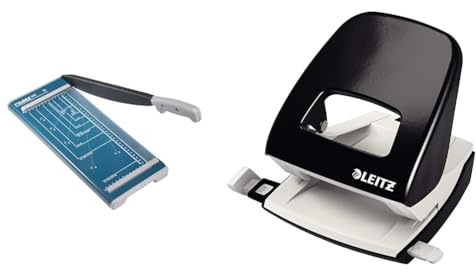 Dahle 502 Hebel-Papierschneider & Leitz Büro Locher aus Metall, Für 30 Blatt, Anschlagschiene mit Formatangaben, Die Nummer 1 am Markt, Ergonomisches Design, schwarz, 50080095