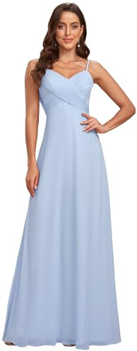 Ever-Pretty Vestido de Fiesta Corte Imperio Sin Mangas Sin Elasticidad Plisado Escote en V para Mujer Largo Azul Hielo 34