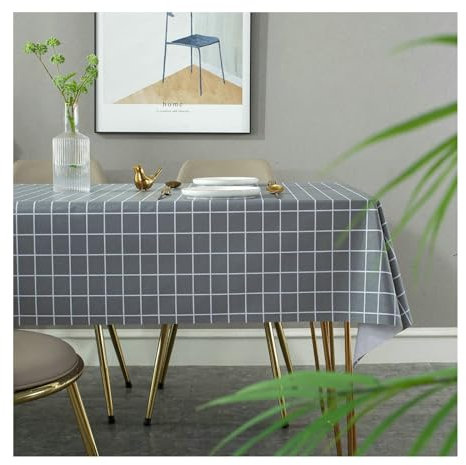 BCughia Tischdecke 110x160CM Grau, Tischdecken Abwaschbar Rechteckig PVC Karomuster Tischdecke für Küchentisch