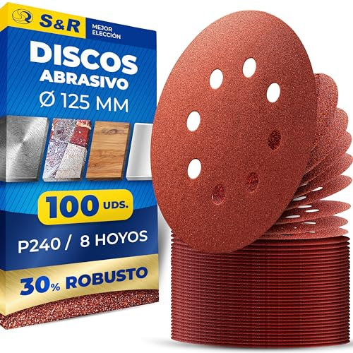 S&R 100 Disques de Ponçage 125mm Grain 240 Papier abrasif pour Ponceuse Orbitale 125mm Bosch Parkside Einhell Makita. 100 Feuilles Grain 240. Disques de ponçage 8 trous x Peinture Bois Métal