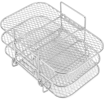Rejilla para Freidora de Aire 3 Niveles Acero Inoxidable, Parrilla Multifuncional para Cocinar, Asar y Deshidratar, Compatible con Horno y Microondas