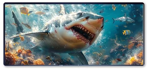 Gaming Mauspad Hai Mauspad XXL 800 x 400 x 3 mm XXL Mousepad Die Unterwasserwelt Mauspad Gaming Zubehör mit Anti Rutsch Basis Mouse Pad Wasserdicht und Langlebig für Maus und Tastatur, Home Decor