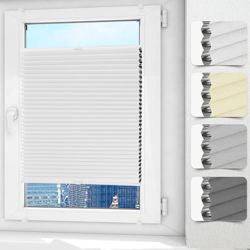Allesin Wabenplissee ohne Bohren Verdunklung Thermo Plisseerollo Klemmfix Zweifarbig Weiß-Weiß 60 x 180 cm (BxH), Verdunklungsplissee Sonnen-, Sicht- & Schallschutz für Fenster & Tür