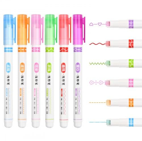Dokeno 6 Stück Curve Textmarker Set, Textmarker Kinder, Bunte Highlighter Pen, Tips Textmarker, Spitze Stifte mit Verschiedenen Formen, Farblich Fluoreszierender Markierungsstift Schule, Bürobedarf