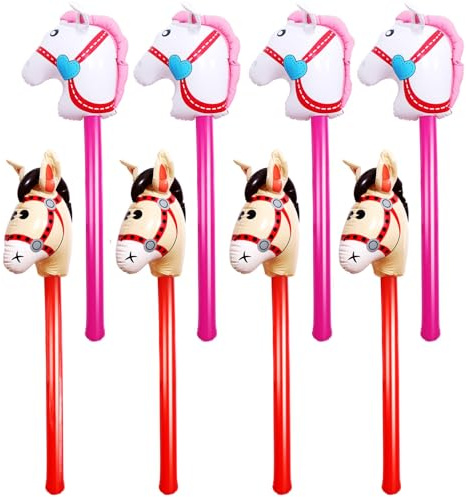 RUIYELE 8 Pcs 40 Inch Inflatable Horse Stick Cute Horsehead Stick Balloon Colorful Inflatable Horsehead Stick Blow Up Pony Stick Toys for Christmas Cowboy Cowgirl Horse Theme Party Decor 2 Colors