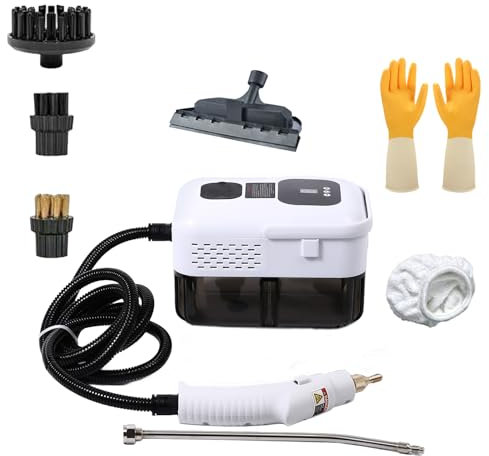 Pulitore a vapore portatile, 2500 W, pulitore a vapore per tutto con 8 accessori, 3.0 bar, serbatoio da 1200 ml, detergente portatile per finestre, cucina, pavimento, auto