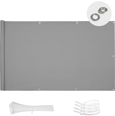 SUN BLOCK Balkon Sichtschutz 100x300cm Balkonabdeckung PES UV-Schutz balkonschutz wetterfest,mit Kabelbinder,Grau
