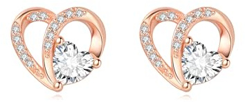 GW Ohrstecker Rosegold Ohrringe Silber 925 Stecker Damen Klein Herz Ohrringe mit Herzform Zircon Geschenke für Frauen