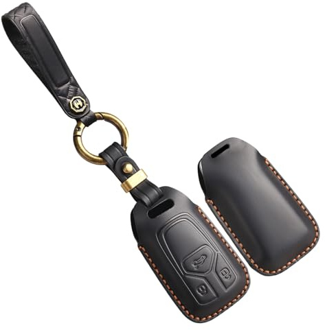 TECART Autoschlüssel Hülle Auto Schlüssel Passt für Audi A4 S4 RS4 B9 A5 S5 RS5 A6 A7 A8 C8 Q7 Q5 TT TTS Q2 Schlüssel Schutz Etui Schlüsselhülle Etui Leder-Hülle Auto Zubehör 3 Tasten Schwarz