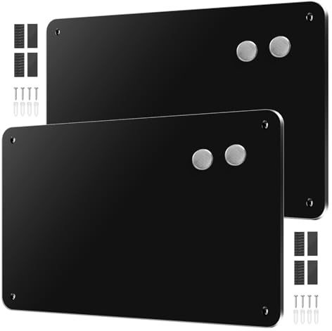 YedZen 2 Pack Magnetic Board for Wall, 44.5x29cm Black Metal Magnet Board | for Fridge Magnets, Photos, Spice Jars, Install with Screw or Velcro, Suitable for Kitchen Home Office, Stainless Steel