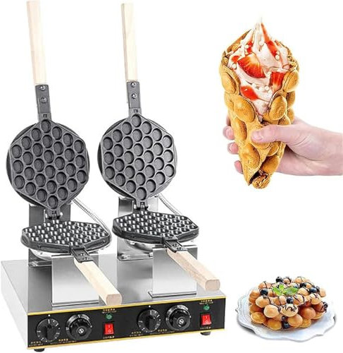 Máquina para Hacer gofres de Burbujas, máquina eléctrica para Hacer Pasteles de Huevo de 1400 W con Temperatura Ajustable de 50-250 ℃, máquina para Hacer gofres Comercial con rotación de 180 ° para