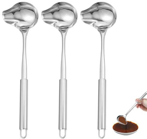 QINGYIWL 3 Pezzi Mestolo Acciaio Inox Lunghezza 30 cm Cucchiaio per Salsa a Becco d'anatra con Inclinazione Set di Cucchiai da Minestra per Ketchup, Salsa al Peperoncino, Salse, Zuppe e Altro Argento