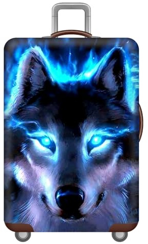 Elastisch KofferhüLle KofferschutzhüLle,3D Sternenhimmel Tierdruck Reisekoffer SchutzhüLle Mit ReißVerschluss,Reisen Koffer Cover GepäCkabdeckung 18 Bis 32 Zoll,Blau Lila (Wolf,M(22-24inch))