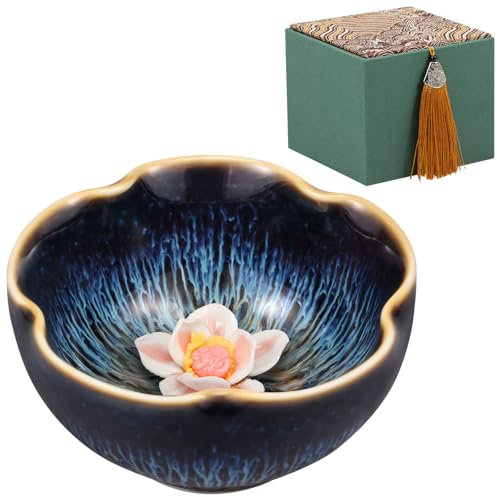 GUIJZSLTRG Tenmokus, tazza da tè cinese con fiore di peonia, piccola ciotola da tè kungfu, squisita tazza da tè tradizionale asiatica a forma di petalo, lavabile in lavastoviglie, per collezione di