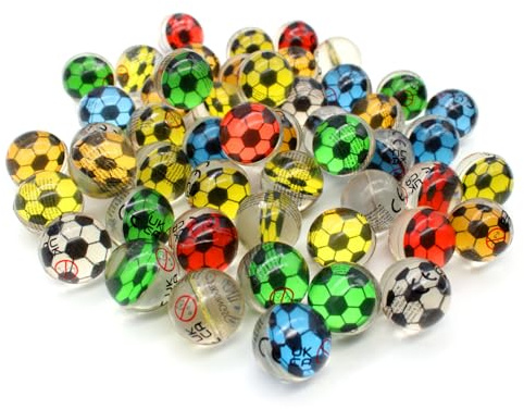 Senvianda 50 Stück Flummis 32mm, Fußball, Flummies für Kinder, Gummiball Flummi, Bunte Flummis Gummibälle, Flummibälle für Kindergeburtstag, Party