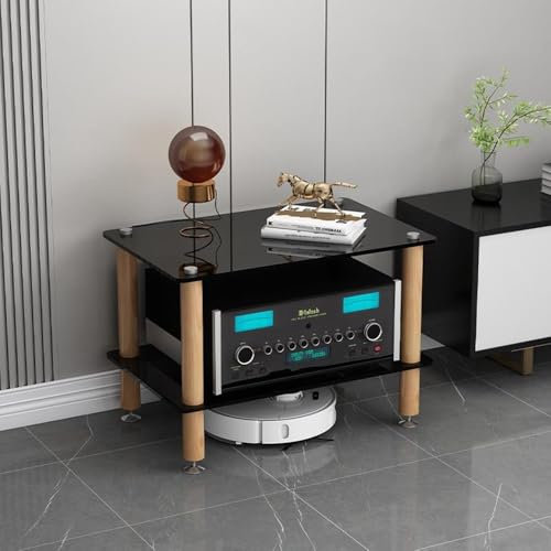 Generisch 3/4-stufige HiFi-Racks, Medienaufbewahrungsschrank, Audio-Racks, Regale aus gehärtetem Glas, stoßdämpfende Beine aus massivem Holz für Audio-Rack-Schränke (schwarz, 2-stufig)