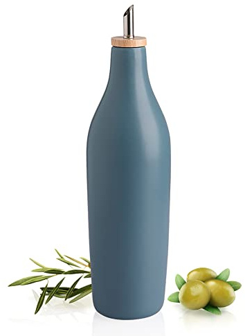 Sweejar Matte Ceramic Olive Oil Dispenser Bottle with Spout, 17 Oz Oil Dispenser for Kitchen Counter, Opaque Oil Cruet for EVOO, Vinegar, Avocado Oil Container for Cooking, Pack of 1 (Fog Blue)
