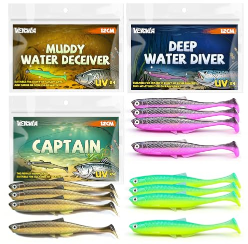 VEYCVLA Fishing gummifisk, gös, abborre, 12 cm, 4 stycken, gummibete, gös, fiske, mjuk bait, fiskedrag, UV-aktivt, gummifisk, set gös, gummifisk, gös, bete (G)