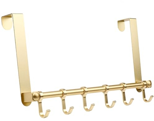 Ngbbby Über den Türhaken golden Aluminium über den Türbügel mit 6 Slidingable Haken schweren Anodierkleiderbügel für Hut, Mantel, Geldbörse, Schlüssel und mehr