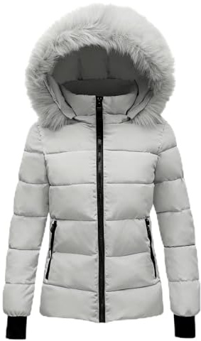 duxyoz Winter Coats for Girls UK - Hooded,Warm,Padded,Quilted,Lightweight,Casual Fitted Overcome Puffer Jacket with Faux Fur Hood 5-14 Years