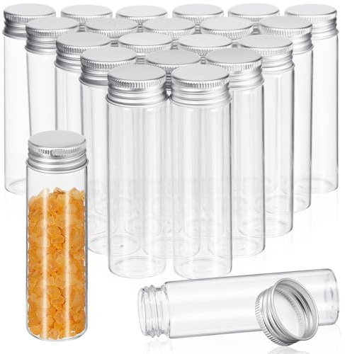 LALAFINA Botellas de Vidrio Transparentes de 50 Ml Tapa de Aluminio, Juego de 20 Piezas, Recipiente de Cocina para Almacenamiento de Dulces, Especias y Té, Adecuado para Hogar y Decoración