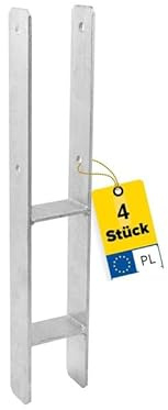 GRUNDLINE Lot de 4 supports de poteau d'ancrage en H - Ancre en H 10 x 10 cm - Ancrage de poteau - Support de poteau à sceller dans le béton - Pied de support - Chaussure de poutre - Support de poteau
