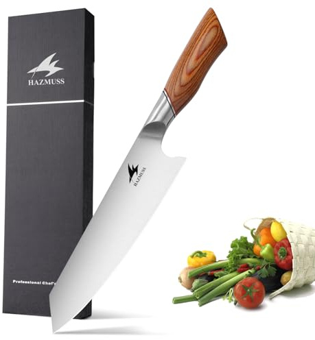 HAZMUSS Coltello Kiritsuke 20,2 cm – Lama in Acciaio Alto Carbonio e Manico Ergonomico – Coltello Giapponese Professionale per Tagliare, Tritare e Affettare Verdure con Precisione
