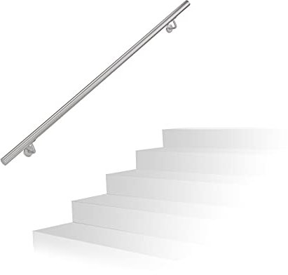 Relaxdays Corrimano in Acciaio 201, Lunghezza: 150 cm, Barra Rotonda per Scale Interne e Esterne, Ø 38 mm, Argento