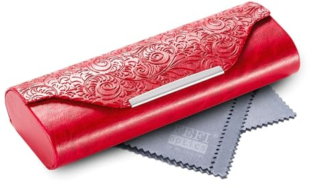 FEFI Brillenetui Hardcase - Edles Design in Relief-Leder-Optik mit Chrom-Applikation, robust und langlebig, inkl. hochwertigem Mikrofasertuch