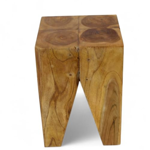 Kinaree Beistelltisch Teak Holz massiv – handgefertigt aus Indonesien – Design Tisch ARU aus naturbelassenem Massivholz – einzigartiger Holzhocker oder Pflanzenständer