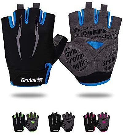Grebarley Gants de Cyclisme antidérapants et amortissants pour VTT Unisexe Homme Femme (Bleu, L)