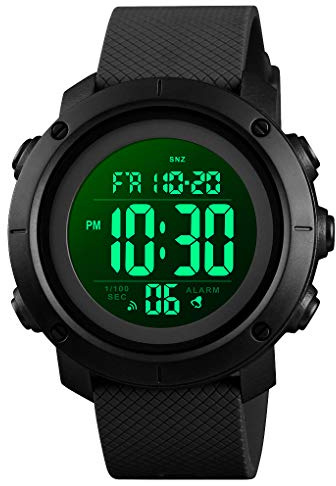 L LAVAREDO Reloj deportivo digital para hombre, resistente al agua, militar, para exteriores, color negro, con cronómetro, luz trasera LED, alarma, fecha, reloj de pulsera, Negro -, Digital