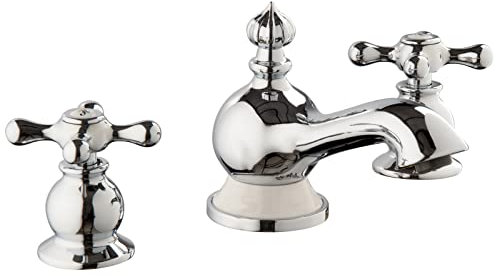 PaulGurkes Nostalgie 3-Loch Waschtischarmatur Nostalgie Landhausstil Retro weiß Zweigriffmischer Kreuzgriff Drehgriff Vintage Wasserhahn Armatur Kalt Warm Ventil mit Auslauf