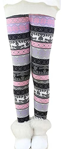Ugitopi Girls Winter Thick Warm Long Pants Printing Fleece Lined Leggings (Purple elk,150)