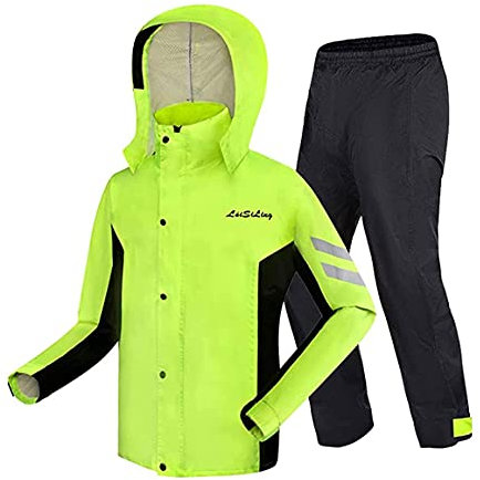 GNCCI Regenbekleidung Motorrad,Langarm Regenanzug Winddicht Hooded,Regenanzug Unisex Wasserdicht Atmungsaktiv Mit Reflektierenden Streifen,Outdoor-Klettern Atmungsaktiv Regenbekleidung Set
