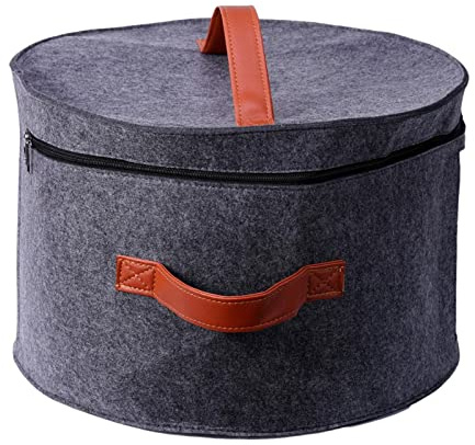 Sdaren Boîte de Rangement pour Chapeaux, Sac de Rangement pour Chapeau Rond Organisateur de Chapeau Pliable Boîte à Chapeaux de Voyage en Feutre avec fenêtre latérale Transparente, 28×43cm, Gris
