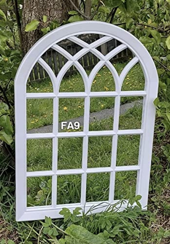FA9 Indoor/Outdoor White Window Arch Garden Mirror With Plastic Back - Elegant Vintage Style Light Weight Durable Frame Ornament Wall Decor, 51x71cm