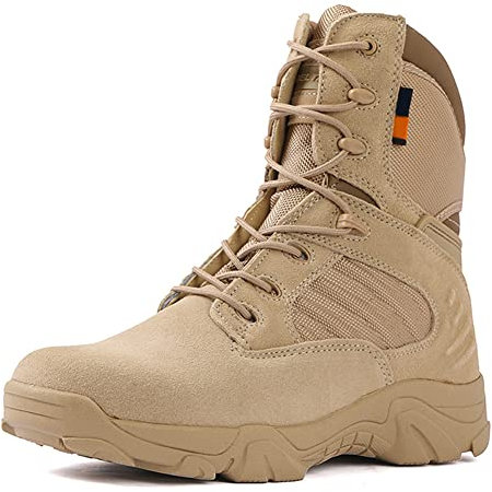 Runxingfu Hombres Botas de Combate - Ligero Botas Medias Puntera Redonda Zapatos de Senderismo Ejército Militar Patrulla con Cordones Botas Zapatos Tácticos con Cremallera
