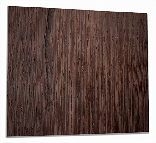 Wallario Herdabdeckplatte/Spritzschutz aus Glas, 2-teilig, 60x52cm, für Ceran- und Induktionsherde, Holz-Optik Textur dunkelbraunes Holz