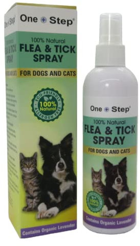 One Step Flea & Tick Spray for Dogs & Cats 250ml, 100% Natural Formula, Allergen Free, Eco-Friendly, Organic Lavender and 6 Other Essential Oils, Pets Care Treatment for Fleas, Ticks & Mosquitos