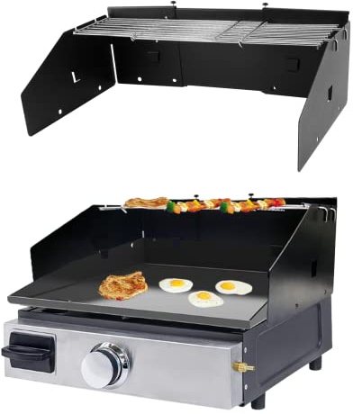Petrirufun Universal Windschutz und Grillrost Set für Grillplatten von 40,6 cm bis 71,1 cm ohne Haube, Windschutz und Grillgitter, Grillteile für Blackstone 43,2 cm & andere mit Frontfett