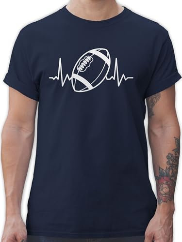 T-Shirt Herren - American - Football Herzschlag - weiß - 4XL - Navy Blau - Tshirt Geschenke tischirt. Fun Shirt Shirts männer t-Shirts thisert tischort Mann Tshirts tischört für t Baumwolle