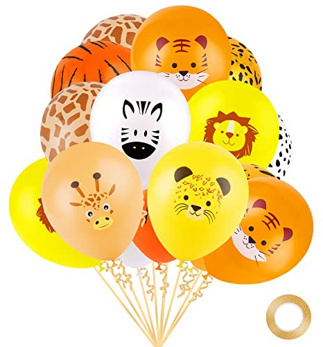 Ainiv 15PCS Balloons, Cartoon Animal 12inch Strong Thicken Party Balloons with Ribbon, Metallic Latex Balloon, Party Supplies Balloon for Birthday, Graduation Decoration