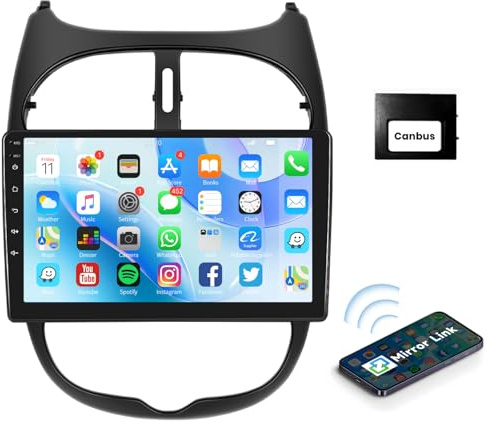 Podofo Android Autoradio für Peugeot 206/206CC 2001-2016 Cirteon C2, 9 Touchscreen GPS Navi WiFi Bluetooth Freisprechanruf FM RDS Radio Spiegellink USB HD Auto-Stereo-Player
